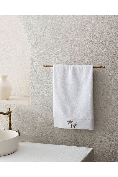 Madame Coco Palmy Embroidered 100% Cotton Face Towel - White - 50X76 cm