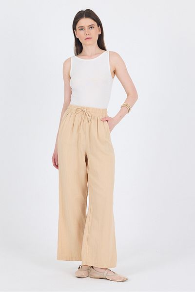 Rays Beige 100% Cotton Muslin Palazzo/Wide Leg Trousers 8056A