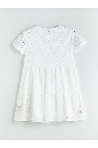 LC Waikiki Lcw Vision White V-Neck Openwork Folded Gathered Brode Dress
