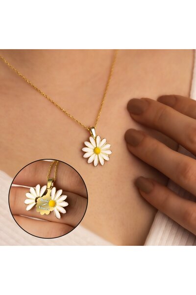 İNDİGO TAKI Işıklı Kutuda İsimli Açılan Papatya Altın Kaplama Gümüş Kolye