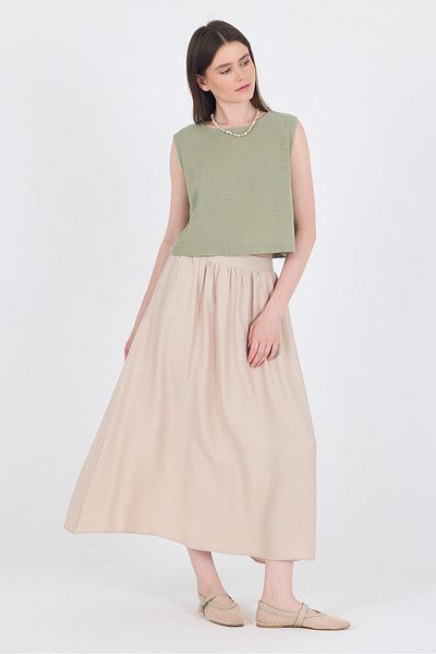 Rays Stone Linen Look Midi Skirt with Pocket Detail 2344