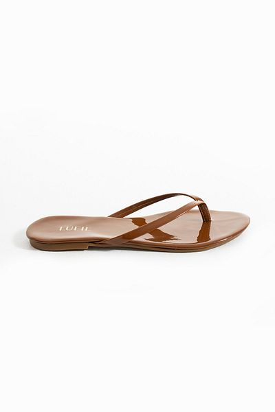 Lufie Style Women's Flip Flops Patent Leather Brown