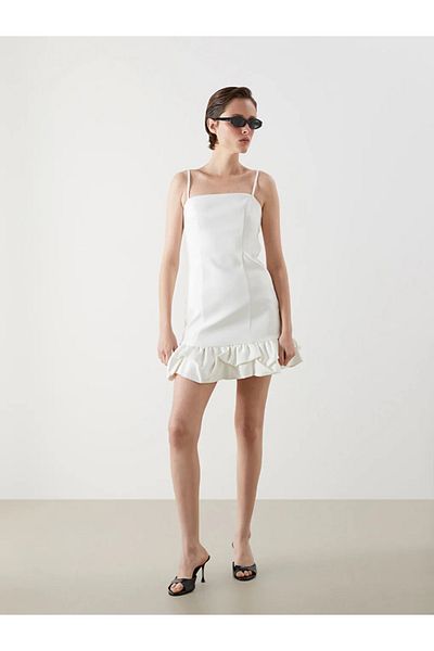 LC Waikiki Lcw Vision White Square Neck Strap A-Line Poplin Mini Dress