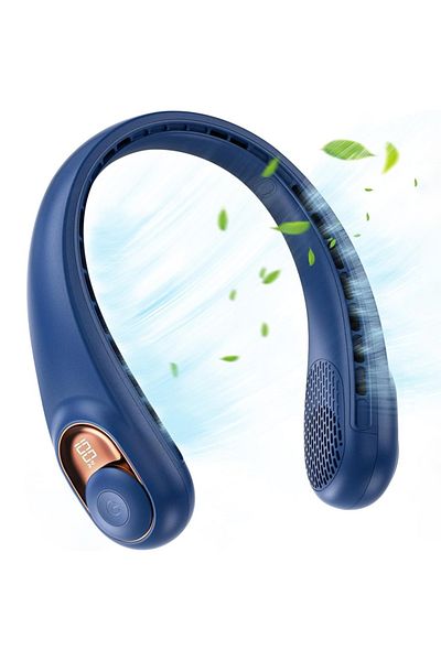 SKYDDAR INNOVATION Ventilator portabil de gât, afișaj digital, 3 viteze, 5200mAh, 5800RPM, hands-free și reîncărcabil, albastru
