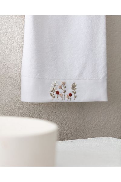 Madame Coco Thelma Embroidered 100% Cotton Face Towel - White - 50X76 cm