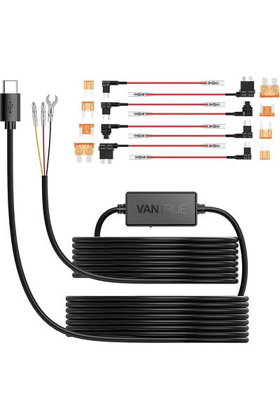 VANTRUE 11.5ft Type C USB 12V 24V to 5V Dash Cam Hardwire Kit with Add a Circuit Fuses, Low Voltage