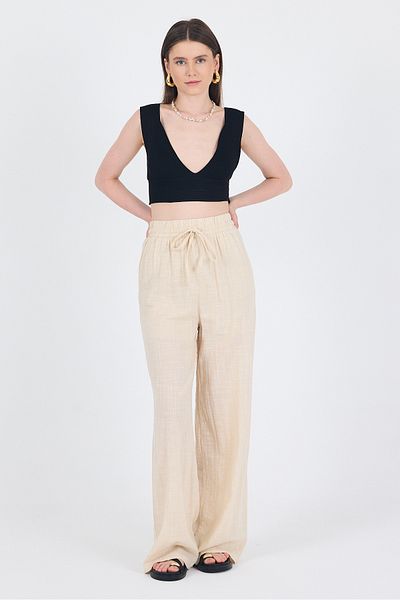 Rays Natural Linen Look 100% Cotton Wide Leg Trousers 3040