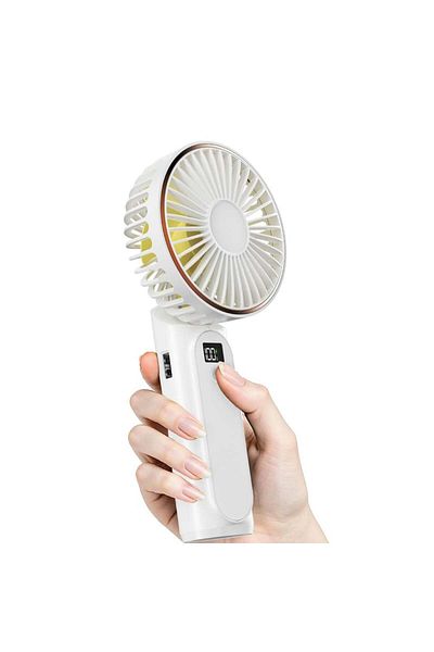 SKYDDAR INNOVATION Portable Fan with LED Display, 6 Speeds, USB-C, 5000mAh, Compact and Efficient, White