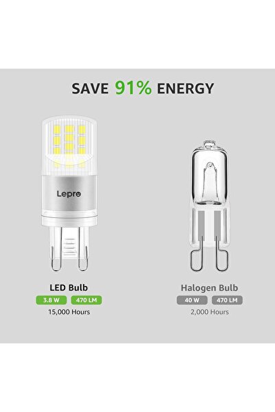 LEPRO G9 LED Light Bulbs Cool White 6000K 3.8W 470lm Pack of 5