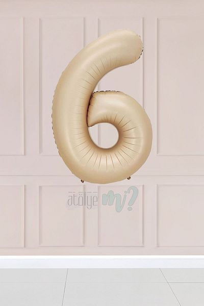 Atölye Mi 6 Year Old Caramel Number Balloon 34 Inch Sand Beige Age Balloon