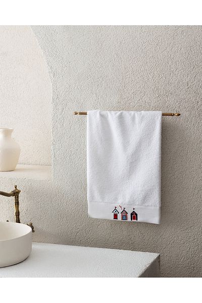 Madame Coco Harriet Embroidered 100% Cotton Face Towel - White - 50X76 cm