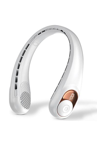 SKYDDAR INNOVATION Portable Neck Fan, Digital Display, 3 Speeds, 5200mAh, 5800RPM, Hands-Free and Rechargeable, White