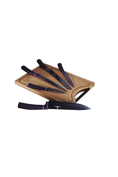 Berlinger Haus Set cutite otel inoxidabil (6 piese) cu tocator din bambus Purple Eclipse Collection