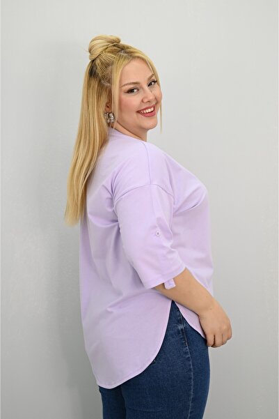 Koza Butik Women's Plus Size Short Sleeve Stone Detailed Bear Printed Oversize T-Shirt 1926-25