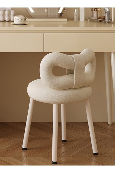 sharpdo Cream Style High-End Bedroom Back Dressing Chair, Soft Lambskin, Soft Rebound Chair 36*36*67CM