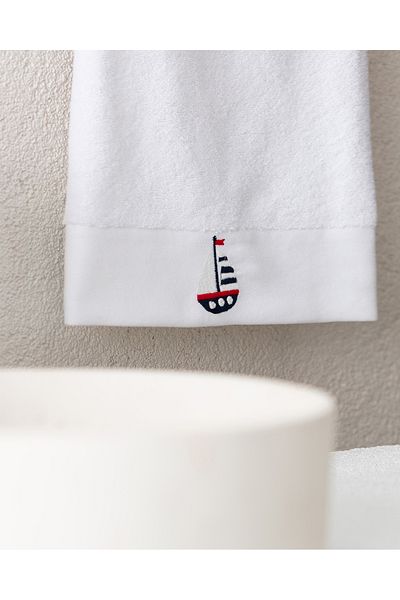 Madame Coco Naviguer Embroidered 100% Cotton Face Towel - White - 50X76 cm