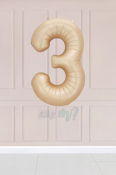 Atölye Mi 3 Year Old Caramel Number Balloon 34 Inch Sand Beige Age Balloon