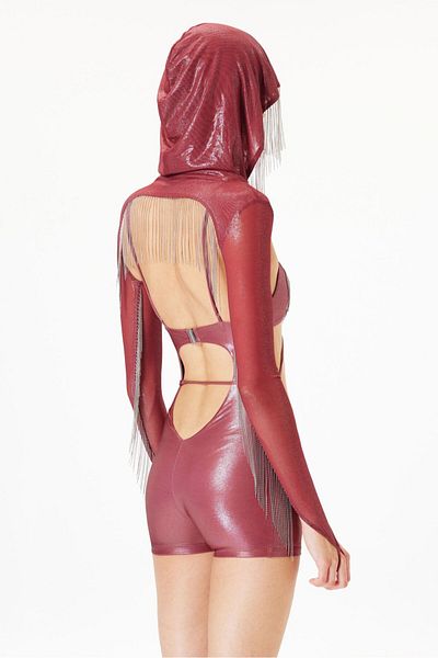 IAMNOTBASIC Selene Playsuit - Metallic Claret Red