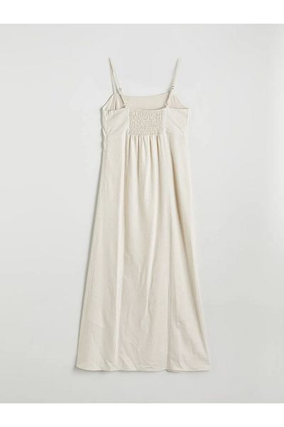 LC Waikiki Xside Beige Square Neck Linen Blend Dress
