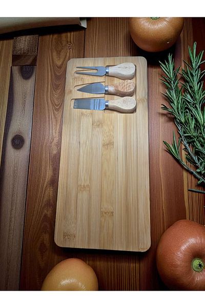 Eşya Dünyası Bamboo Cheese Serving Plate Fruit Food Wooden Serving Plate 4 Pieces