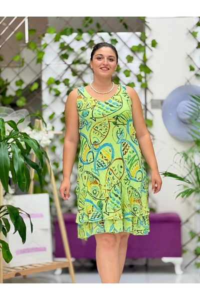 Punta Otantik Nc50131 Italian Cotton Linen Sleeveless Dress Pistachio