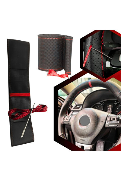 ZETOTO Universal Gear Gaiter Steering Wheel Cover Seat Belt Pad Set Neck Pillow Set Red