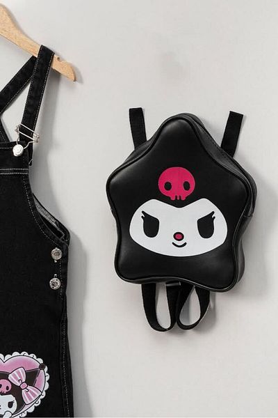 Aymini kids Kuromi Girl's Star Patterned Backpack Black Jeans with Giles Strap Cute Design
