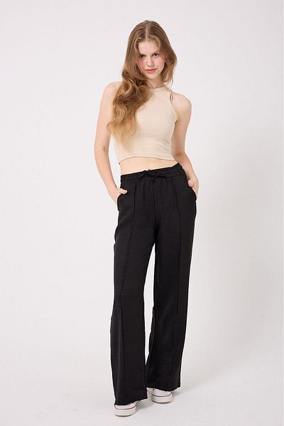 Irmak Kerekli Women's Linen Blend Palazzo Long Leg Loose Cut Trousers 1607