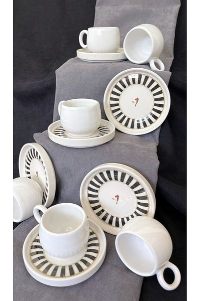 Erbaşlar Love Bird White Series Chubby 12 Piece Luxury Ceramic Chubby Coffee Cup Set Turkish Coffee Cup