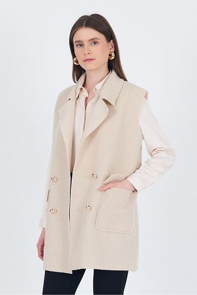 Rays Stone Button Detailed Boucle Vest 3016A