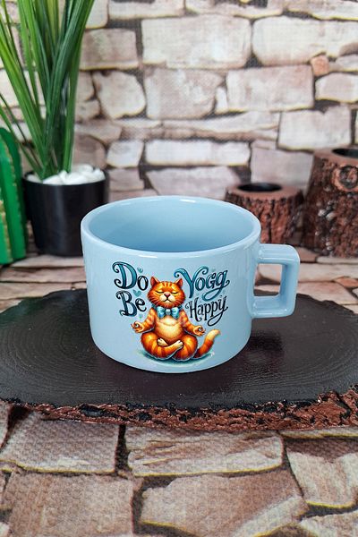 qoeuyl boutique Do Yoga Be Happy Yoga Do Be Happy Square Cup with Handle Blue Mug Cup