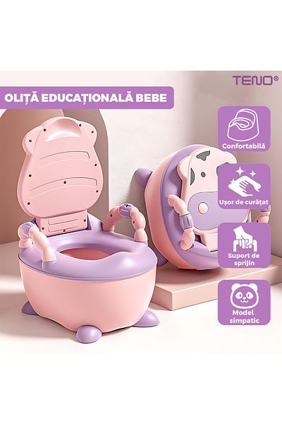 Teno Olita Educationala Teno®, model vacuta, imita toaleta, capac cu urechiuse, recipient detasabil, roz