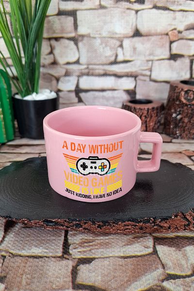qoeuyl boutique A Day Without Video Games Is Like Humorous Gamer Square Cup with Handle Pink Mug Cup