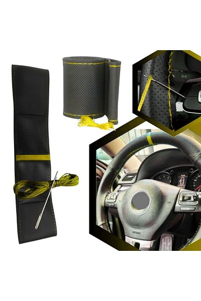 ZETOTO Universal Gear Gaiter Steering Wheel Cover Seat Belt Pad Set Neck Pillow Set Yellow