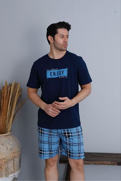 FORMO Men's 100% Organic Cotton Short Sleeve Plaid Shorts Natural Pajama Set