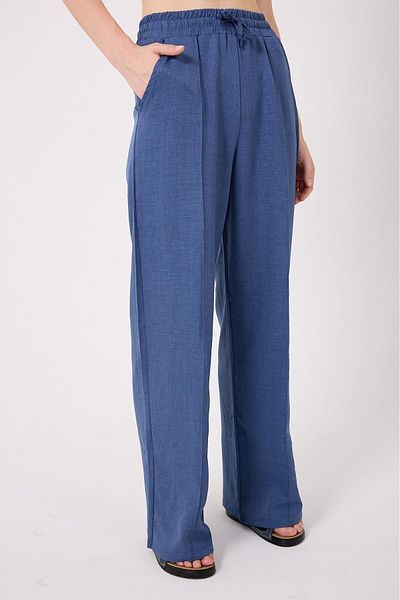 Irmak Kerekli Women's Linen Blend Palazzo Long Leg Loose Cut Trousers 1607