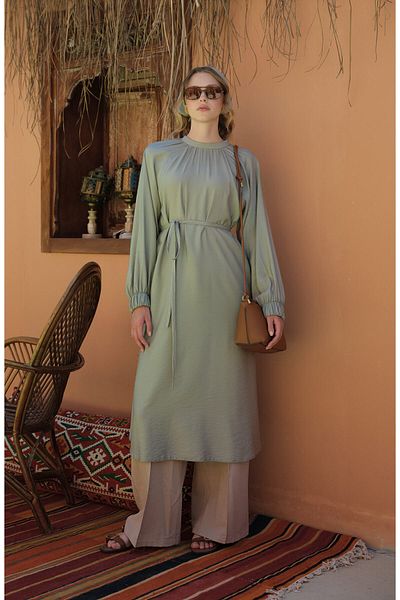 Fatma Atasoy Drawstring Tie Maxi Mint Tunic