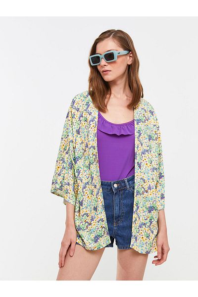 LC Waikiki Lcw Shawl Collar Patterned Viscose Women's Beach Dress Fast Fashion
