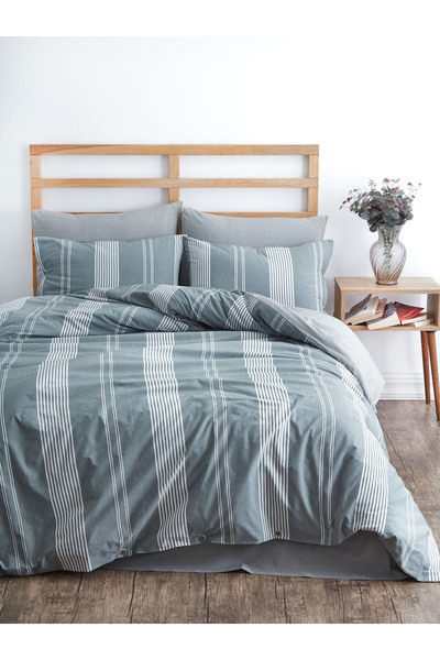 HOME MOD STORE طقم غطاء لحاف مفرد منسوج طبيعي مع غطاء وسادتين