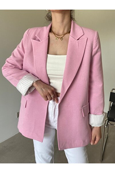 Bade Butik Jachetă blazer din in cu căptușeală roz