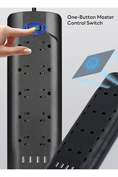 sharpdo مقبس طاقة قياسي بريطاني للأسلاك المنزلية والمكتبية، مقبس ذو 8 فتحات مع 4 منافذ USB