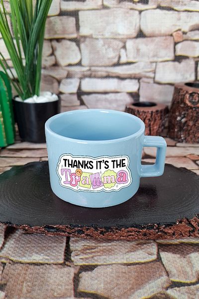 qoeuyl boutique Thanks, It's the Trauma Funny Square Cup with Handle Blue Mug Cup