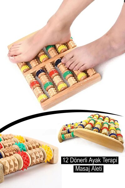Bundera Ahşap Ayak Masaj Aleti 12 Dönerli Rulosu Ayak Masajı Terapisi Akupres...