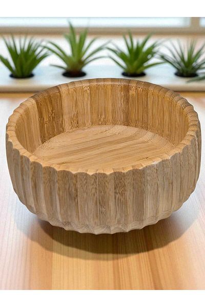 Eşya Dünyası Bamboo Round Bowl Curve Snack Bowl Salad Bowl Stylish Tables