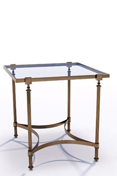 Meser Mobilya DABİ METAL GOLD ESKİTME CAMLI KARE YAN SEHPA