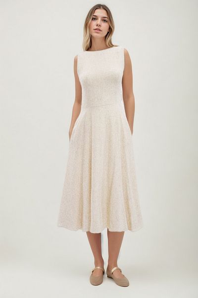 Vitrin Zero Sleeve Viscose Linen Midi Dress
