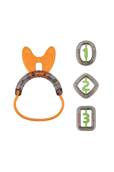 tumama Set of 4 Geometric Rattles with Silicone Numbers for Teething Babies and Children