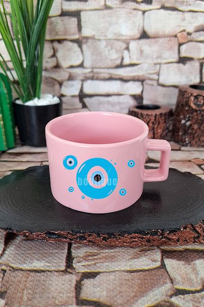 qoeuyl boutique Evil Eye Bead Square Handled Cup Pink Mug Cup