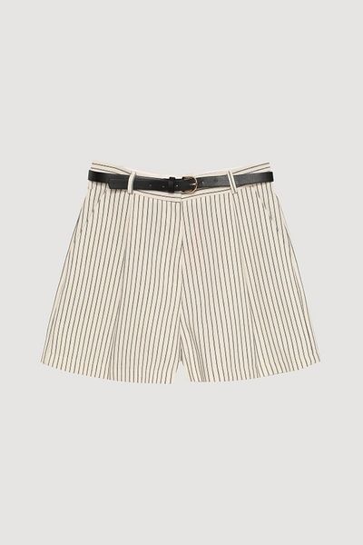 Quzu Belt Detailed Striped Shorts Natur