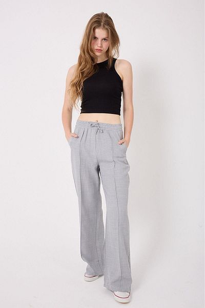 Irmak Kerekli Women's Linen Blend Palazzo Long Leg Loose Cut Trousers 1607